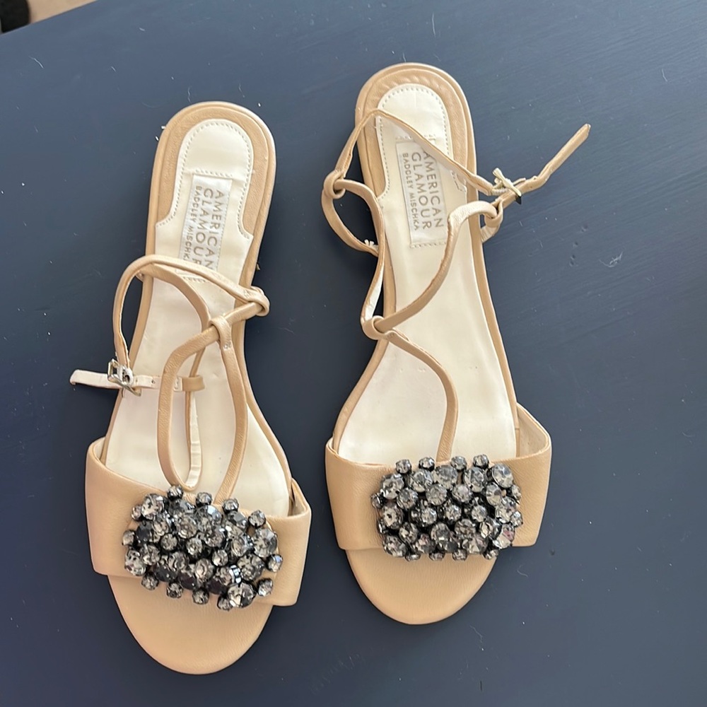 New jeweled Badgley Mischka tan sandals
